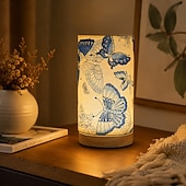 ieftine Lămpi de masă-Lampă de masă USB cu abajur din material textil – florală &amp;Design fluture albastru, lumină de noapte reglabilă în 3 culori, lampă decorativă ambientală pentru dormitor, living, noptieră, sufragerie