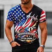 cheap Patriotic 250 T-shirts-4th of July 2026 250th Men's American US Flag T Shirt Short Sleeve T shirt 3D Print V Neck Shirt Patriotic Daily Festival Blue Black White Spring &amp; Summer Clothing Apparel S M L XL XXL XXXL