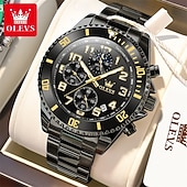 economico Orologi al quarzo-Orologio cronografo da uomo Olevs di lusso con quadrante verde, bicolore in acciaio inossidabile, fasi lunari, impermeabile, luminoso, analogico al quarzo, orologio da polso da uomo con quadrante
