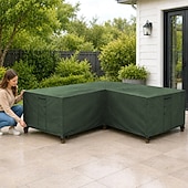 abordables Fundas para Muebles de Patio-Funda para muebles de jardín, funda para sofá esquinero en forma de L, funda impermeable para sofá de ratán, para muebles de jardín, conjunto de asientos, sofá esquinero, conjunto de salón esquinero,