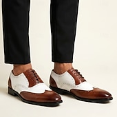 cheap Classic Dress Shoes-Men's Two-Tone Wingtip Oxford Dress Shoes, Brown &amp; White Brogue Leather Formal Shoes for Business Men, Wedding, Party, Banquet and Office Wear