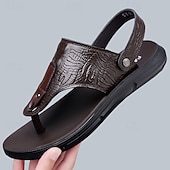 abordables Sandalias casuales-Sandalias marrones de tiras para hombre con estampado de cocodrilo, ligeras y cómodas, ideales para vacaciones, viajes, uso en resorts, ocio diario y relajación en climas cálidos.