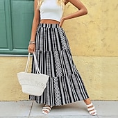 cheap Vacation Skirts-Women's Vacation Skirt Elegant Fashion Maxi High Waist Skirts Daily Beach Black Summer