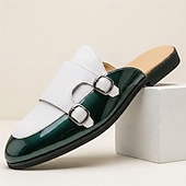 billiga Herrtofflor och träskor-Herr vita och gröna dubbelmunk-loafers med slip-on-detaljer, eleganta uttalandeskor för snygga män, bröllop, banketter, fester och kvällskläder