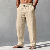cheap Classic-Men's Linen Pants Summer Pants Harem Pants Drawstring Elastic Waist Plain Comfort Breathable Full Length Casual Outdoor Holiday Vacation Fashion Black White Inelastic