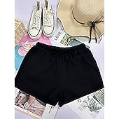 cheap Hot Shorts-Women's Cotton Shorts Fashion Streetwear Casual Short High Waist Plain Pocket Elastic Waistband Comfy Comfort Soft Stretchy Outdoor Vacation Street Dark-Gray Apricot Khaki Black Summer Spring Loose