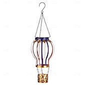 זול אורות נתיבים ופנסים-Outdoor Solar Hanging Lantern, Waterproof Metal Hot Air Balloon Decor with Flickering Flame LED, Patio Garden Porch Tree Balcony Fence Party Wedding Ambient Lighting