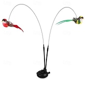 cheap Cat Toys-Interactive Cat Teaser Wand Set with Realistic Birds, Handfree Long Pole&amp;Double Rod, Bell And Strong Suction Cup for Active Play
