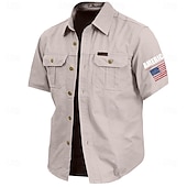 abordables camisas occidentales de los hombres-Hombre 4 de julio, 250 aniversario de Estados Unidos Bandera estadounidense Camisa de trabajo de algodón camisa occidental Camisa cargo Manga Corta ejército militar Patriótico Casual Para trabajo