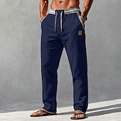 ieftine Clasic-Bărbați Pantaloni de in Pantaloni Pantaloni de vară Cordon Talie elastică Picior drept Simplu Confort Comfortabil Lungime totală Casual Zilnic Plajă Vacanță Modă Albastru piscină Kaki Inelastic