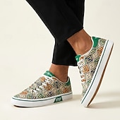 preiswerte Lässige Sneakers-Bedruckte Herren-Sneaker aus Canvas mit Schnürung, lässige Retro-Sneaker mit niedrigem Schaft für Streetwear, Musikfestivals, Reisen und den Alltag