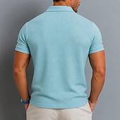 abordables Polo classique pour homme-Homme Polo en seersucker Ice Silk Texturé Occasionnel Travail Revers Manche Courte Basique Moderne Uni Jacquard Boutons Été Bleu Noir Blanche Polo en seersucker Ice Silk