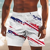  Men's 4th of July U.S. 250th Anniversary American Flag Swim Trunks Bathing Suits Swim Shorts Board Shorts Mid Waist Patriotic Holiday Side Pockets Mesh Lining Elastic Drawstring Waist Designer