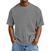 economico T-shirt in maglia waffle-Per uomo Maglietta Waffle Maglietta Camicia a Maniche Corte Manica Corta Girocollo Estate Primavera Tinta unica Streetwear Elegante Tempo libero Jacquard Quotidiano All'aperto Vacanza Bianco Nero