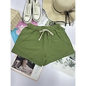cheap Hot Shorts-Women's Cotton Shorts Fashion Streetwear Casual Short High Waist Plain Pocket Elastic Waistband Comfy Comfort Soft Stretchy Outdoor Vacation Street Dark-Gray Apricot Khaki Black Summer Spring Loose