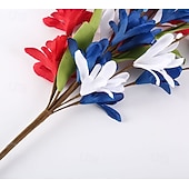  July 4th Patriotic Outdoor Decoration, 6pcs Red, White & Blue Artificial Flowers, Outdoor Faux Floral Arrangements for Independence Day, Memorial Day, Anniversary, Courtyard, Porch, Dining Table
