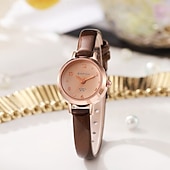 levne Quartz hodinky-Dámské hodinky, drobné, s malým ciferníkem, růžovo-zlaté quartzové náramkové hodinky s tenkým koženým řemínkem, minimalistické elegantní dámské společenské hodinky ve vintage stylu, ležérní dárky pro