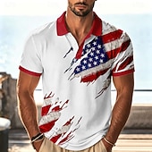 2026 250:e Herrarnas Amerikanska US Flagga Hawaiianska Polo T-shirts Kort Ärmar Polo T-shirts Kragade Skjortor Avslappnad Athleisure Daglig Användning Semester Kläder 3D Tryck Knappar Andningsbar