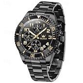 economico Orologi al quarzo-Orologio cronografo da uomo Olevs di lusso con quadrante verde, bicolore in acciaio inossidabile, fasi lunari, impermeabile, luminoso, analogico al quarzo, orologio da polso da uomo con quadrante