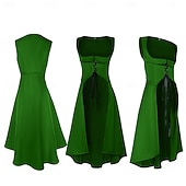 voordelige Jurk-Retro vintage Middeleeuws Renaissance Tot de enkel Jurken Lijfje Mouwloos Boers Veters Kostuum Dames Fantasie Halloween Carnaval Renaissance beurs LARP Volwassenen Kleding