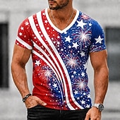  4 يوليو 2026، الذكرى 250 رجالي نجمة علم الولايات المتحدة الأمريكية تي شيرت كم قصير تي شيرت طباعة ثلاثية الأبعاد V رقبة قميص وطنية مناسب للبس اليومي مهرجان أزرق أسود أحمر للربيع والصيف ملابس S M L XL