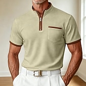 abordables Polo Classique pour Hommes-Homme Chemises Polo Gaufre Texturé Occasionnel Vacances Revers Zip quart Manche Courte Mode Basique Uni Bloc de Couleur Printemps &amp; Été Été Printemps Coupe régulière Noir Blanche bleu marine Kaki Gris