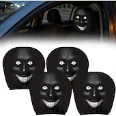  Conjunto de 2/4 capas engraçadas e assustadoras para encosto de cabeça de carro, com design de rosto horripilante. Ideal para pegadinhas nos bancos dianteiros, Halloween ou como presente de brincadeira. Capa de assento automotiva durável e elástica.