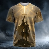  Men's Knights Templar Crusaders Cross T Shirt Short Sleeve T shirt 3D Print Crew Neck Shirt Religious Street Dark Party Yellow Khaki All Seasons Clothing Apparel S M L XL XXL XXXL
