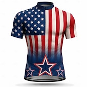  Amerika's 250e verjaardag Voor heren Uitslagbescherming Wielrenshirt Amerikaanse vlag Korte mouw Fietsen Shirt Kleding Bovenlichaam met 3 achterzakken UV-bestendig Sneldrogend Met zakken Rits Aan De