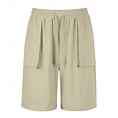 cheap Classic-Men's Shorts Linen Shorts Summer Shorts Beach Shorts Drawstring Pocket 3D Solid Comfort Breathable Knee Length Daily Outdoor Holiday Vacation Fashion Khaki White Inelastic