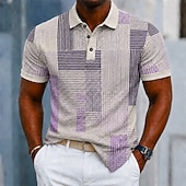 economico Polo geometrica da uomo-Per uomo Blocco di colori Geometrico Polo Manica Corta Magliette polo Camicie con Colletto Casual Athleisure Stampa 3D Bottoni Tessuto retato traspirante Estate Primavera Blu Viola Marrone