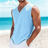  Per uomo Canotta in lino Maglietta senza maniche Senza Maniche Scollo a V Estate Semplice Moda Designer Essenziale Morbido Casuale Spiaggia Vacanza Nero Rosso Blu marino Maglietta Top per Uomo
