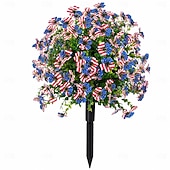  24 Inch Artificial Flower Stake Outdoor Decor, Patriotic Red White Blue Topiary Ball Trees for Independence Day, Memorial Day & 250th Anniversary , UV Resistant Heavy Duty No Fade Garden Yard Lawn Por