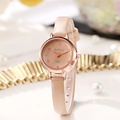 levne Quartz hodinky-Dámské hodinky, drobné, s malým ciferníkem, růžovo-zlaté quartzové náramkové hodinky s tenkým koženým řemínkem, minimalistické elegantní dámské společenské hodinky ve vintage stylu, ležérní dárky pro