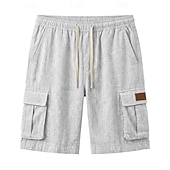  Men's Shorts Linen Shorts Summer Shorts Beach Shorts Drawstring Elastic Waist Multi Pocket Plain Comfort Breathable Knee Length Casual Daily Outdoor Vacation Fashion Blue Khaki Inelastic