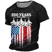  4 juli 2026 250e Voor heren Amerikaanse vlag 1776 T-shirt Korte mouw T-shirt 3D-afdrukken Strakke ronde hals Overhemd Vaderlandslievend Dagelijks Festival Zwart 1 Zwart Zomer Lente Kleding S M L XL
