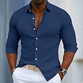 preiswerte Herrenhemd zum Knöpfen-Herren Hemd Cordhemd Knopfhemd Blau Schwarz Weiß Marineblau Purpur Langarm Einfach Umlegekragen Lässig Täglich Button-Down Bekleidung Polyester Mode Streetwear Klassisch Lässig