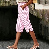 economico Pantaloncini Bermuda-Per donna Pantaloni capri Vacanza Essenziale Lunghezza al polpaccio Vita Alta Grafico A righe A strisce Confortevole Traspirante Inelastico Vacanza Formale Abbigliamento quotidiano Blu Nero Rosa Verde