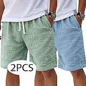 economico Classico-Per uomo Shorts Shorts di Lino Pantaloncini Estivi Shorts da Spiaggia Pantaloncini casual Coulisse Elastico in vita Tinta unica Testurizzato Leggero Traspirante Lunghezza al ginocchio Quotidiano