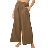 abordables pierna ancha y cintura alta-Mujer Algodón Perneras anchas Moda Ropa de calle Casual Longitud total Alta cintura Plano Bolsillo Cintura elástica Confortable Comodidad Suave Elástico Exterior Vacaciones Calle Azul Piscina