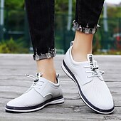 economico Scarpe Casual con Lacci-Scarpe da ginnastica casual da uomo bianche con lacci, leggere, traspiranti e comode, ideali per camminare, per un look casual elegante, basse, perfette per l'uso quotidiano, i viaggi, gli spostamenti e le uscite del fine settimana.