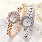 economico Orologi al quarzo-Elegant Women's Jewelry Bracelet Watch, Ladies Small Face Luxury Dress Wristwatch with Rhinestone Bezel &amp; Roman Numerals, Fashion Quartz Watch Gift for Her, Rose Gold and Silver Tone