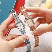 cheap Quartz Watches-Women's Rectangular Watch, Vintage Silver Stainless Steel Expansion Band Watch with Black Roman Numeral Dial, Elegant Ladies Stretch Bracelet Wristwatch, Retro Fashion Jewelry Gift