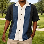 cheap Men's Smart Casual Shirts-Men's Shirt Casual Shirt Button Up Shirt Garment Dyed Acid Wash Shirt Blue Burgundy Purple Green Gray Short Sleeve Vertical Stripes Cuban Collar Casual Daily Color Block Clothing Apparel Elegant