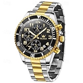 economico Orologi al quarzo-Orologio cronografo da uomo Olevs di lusso con quadrante verde, bicolore in acciaio inossidabile, fasi lunari, impermeabile, luminoso, analogico al quarzo, orologio da polso da uomo con quadrante