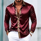 abordables Chemises en satin pour hommes-Homme Chemise Chemise en satin Chemise habillée Chemise Boutonnée Chemise de Bal Mariage Formel Noir Blanche Rouge Bleu manche longue Col Rabattu Toutes saisons Vêtement Tenue Patchwork