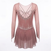 abordables Vestidos de Patinaje Artístico-Vestido de patinaje artístico Mujer Chica Patinaje Sobre Hielo Vestidos Gris oscuro Violeta Morado Malla Licra Alta elasticidad Entrenamiento Competición Ropa de Patinaje Hecho a mano Clásico Cristal