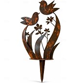 رخيصةأون حصص حديقة الديكور-طائر  &amp;وتد معدني للحديقة على شكل زهور برية، ديكور ريفي مصنوع يدويًا من المعدن على شكل طيور وأزهار، وتد نباتي خارجي مزخرف للأحواض، والحديقة، والفناء، وأحواض الزهور، هدية فنية للحديقة