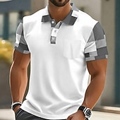 cheap Men's Classic Polo-Men's Checkered Polo Shirts Short Sleeve Polo Shirts Collared Shirts Casual Outdoor Athleisure Daily Wear 3D Print Buttons Spring &amp; Summer Blue Navy Blue Green