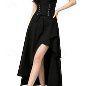 ieftine Pantalonii-Gotic Medieval Renascentist Asimetric Fustă vrăjitoare Vampiri Zana Cu Șiret Costume de fancy Pentru femei Fantezie Halloween Carnaval Performanță Târgul Renașterii LARP Adulți Fustă